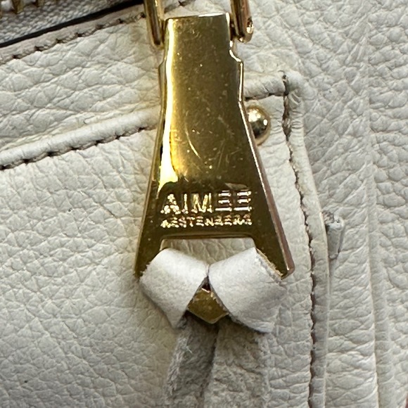 Aimee Kestenberg Satchel Crossbody Bag Ivory Leather Gold Hardware Pocketbook - Picture 15 of 16
